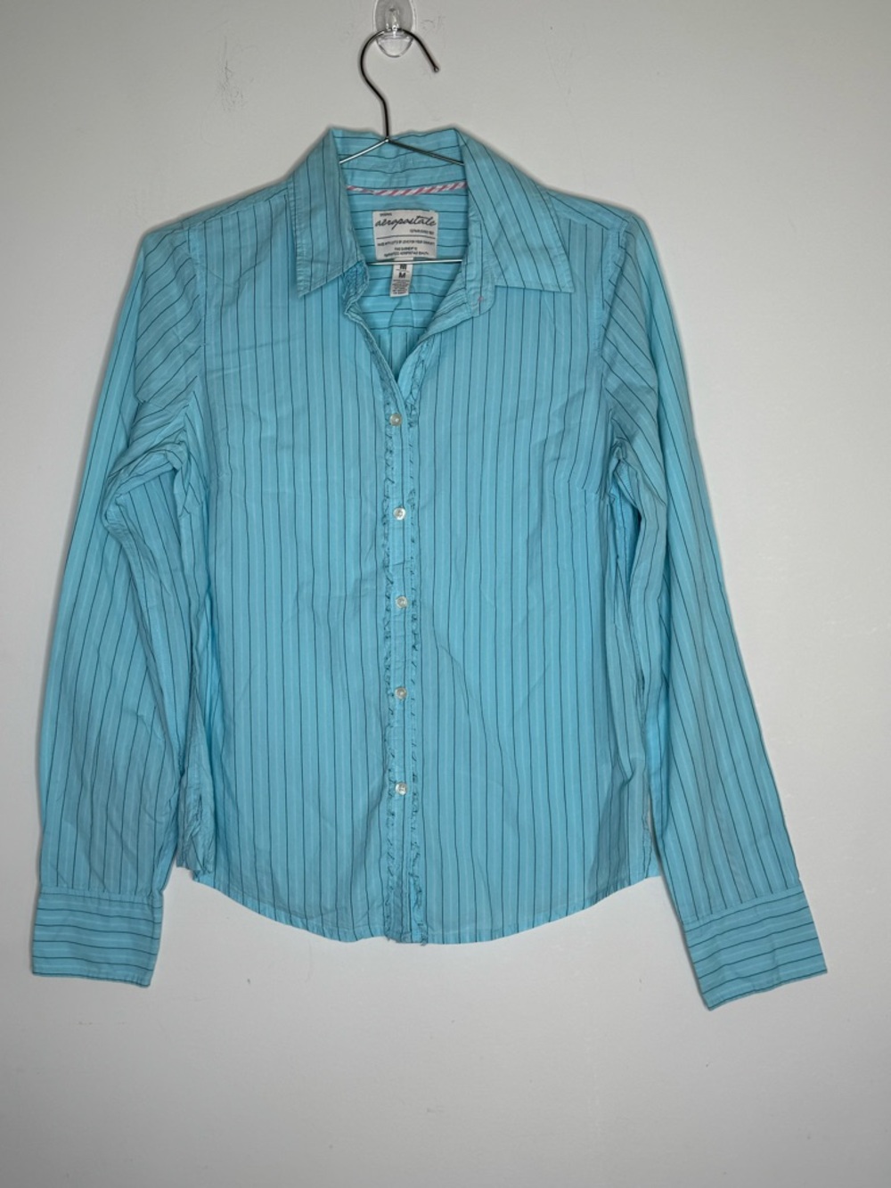 Y2K 2000s Aeropostale Preppy Ruffle Vintage Button Down Shirt Size M Cotton